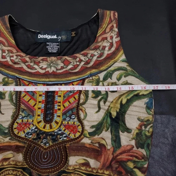 𝅺Desigual Scroll Medallion Egyptian Embroidered Sleeveless Blouson Dress S - Picture 6 of 13